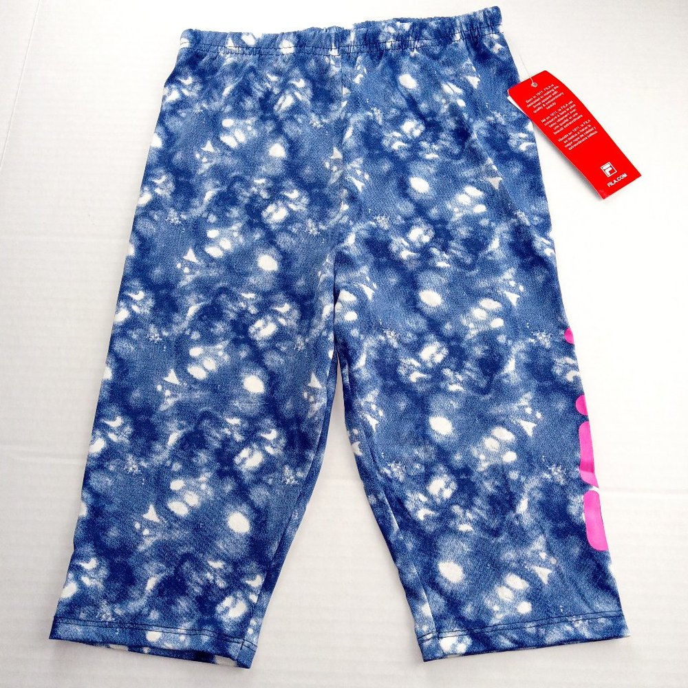 FILA Girls Capri Shorts Size Large 14/16 Blue Tie Dye Athletic Stretch